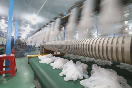 pe gloves het Werkhandschoen Makend Machine Stippelend Latexvorm Opleidingshandschoen makend machines